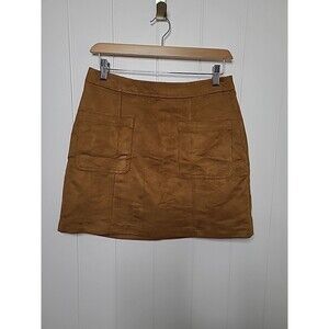 Old Navy Faux Suede Mini Skirt Pockets Womens Size 6 Golden Brown